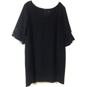 Adrianna Papell black shift dress with lace sleeve